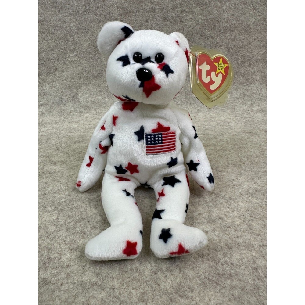 Ty Beanie Baby Glory Bear 1998 #4188 Patriotic USA PE Pellets Hang Tag